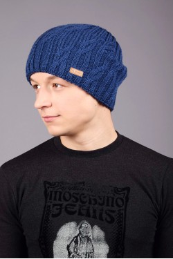 Мужская вязанная шапка D45 Blue